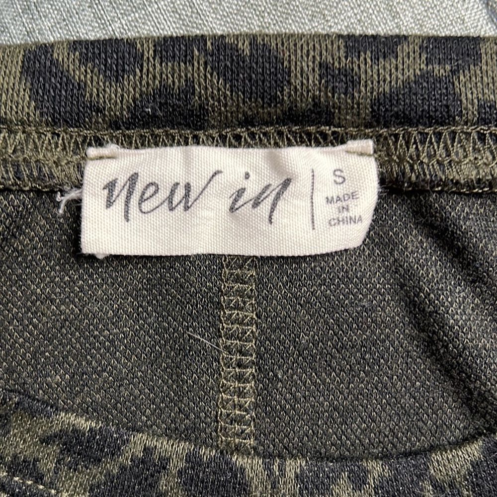 Army Green Tshirt Dress with Black Animal Print | has pockets! - Picture 3 of 3